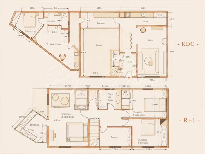 Maison et sa dépendance à vendre à Anglet Aguilera Chassin, 6 pièces 170m2 plans métrés